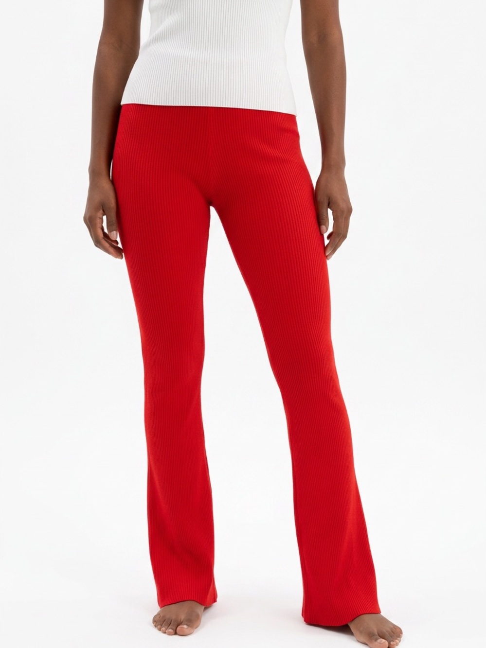 NAKED WARDROBE | Bright Orange Ribbed Flare Leggings Women’s Size Small-Medium